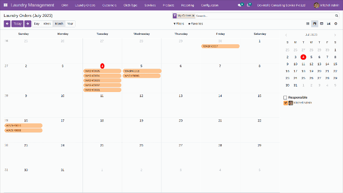 Laundry Order Calendar