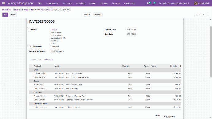 Laundry Management ERP System Washing Invoice