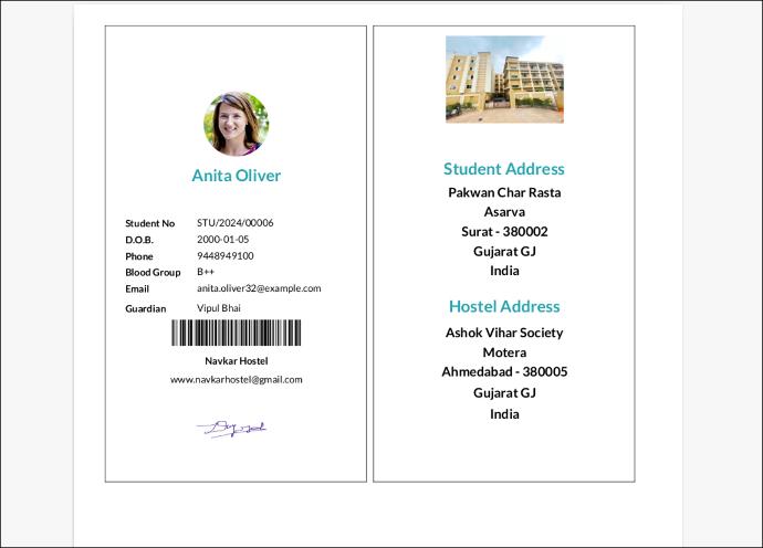 Student Card Report Student Card Report