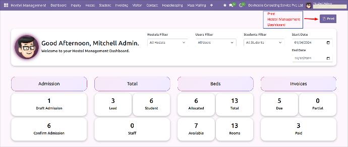 Online Hostel Management System Dashboard Online Hostel Management System Dashboard